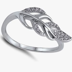 Clear CZ Cutout Tree Leaf Ring New 925 Sterling Silver Band.